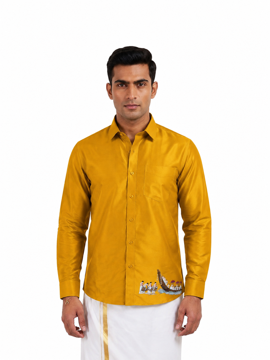Vallam Kali Printed Onam Shirt Yellow