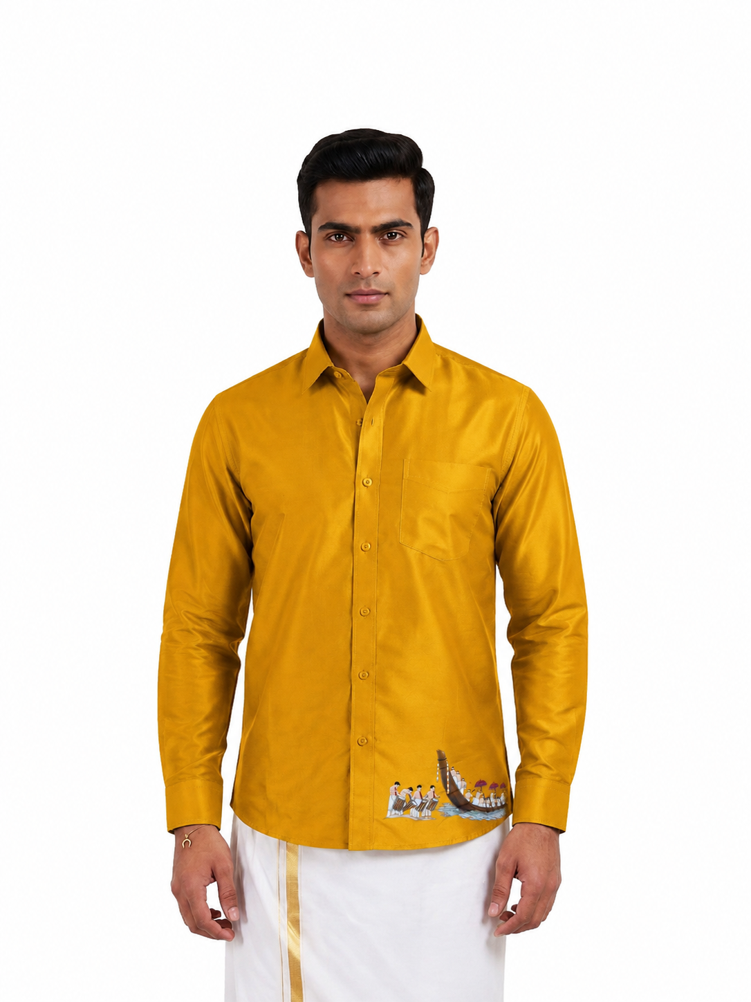 Vallam Kali Printed Onam Shirt Yellow