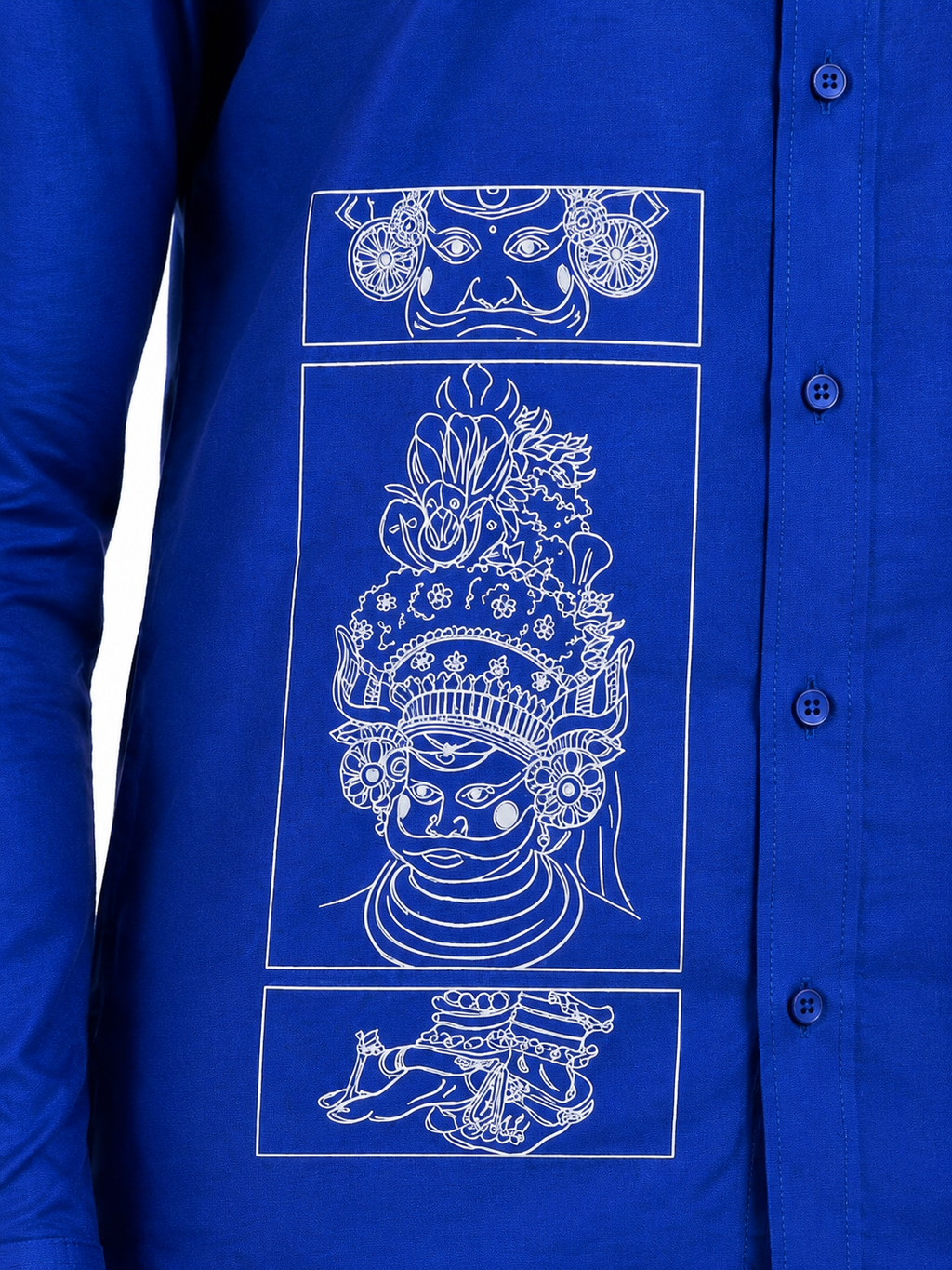 Theyyam Line Art Royal Blue Printed Onam Shirt