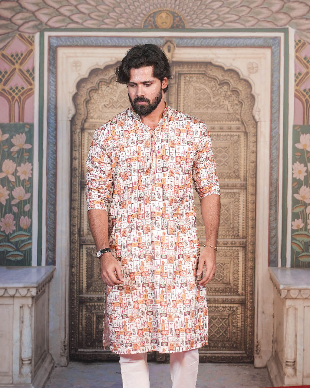Multicolour Patchwork Motif Kurta for Men
