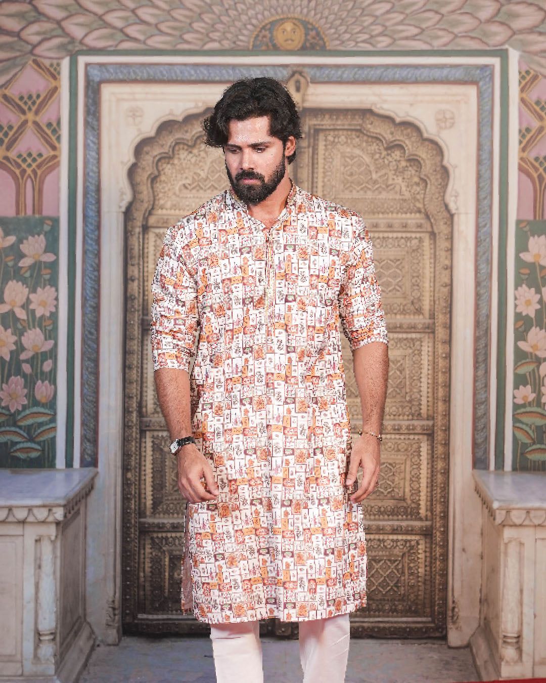 Multicolour Patchwork Motif Kurta for Men