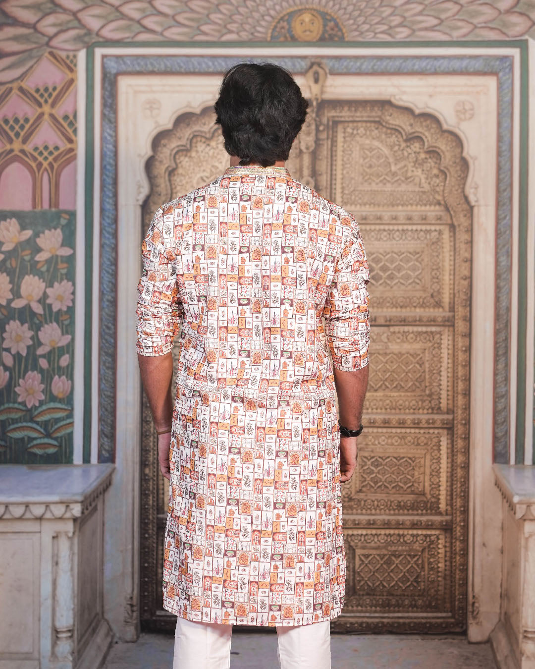 Multicolour Patchwork Motif Kurta for Men