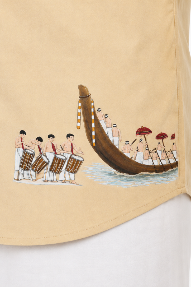 Vallam Kali Printed Onam Shirt Cream