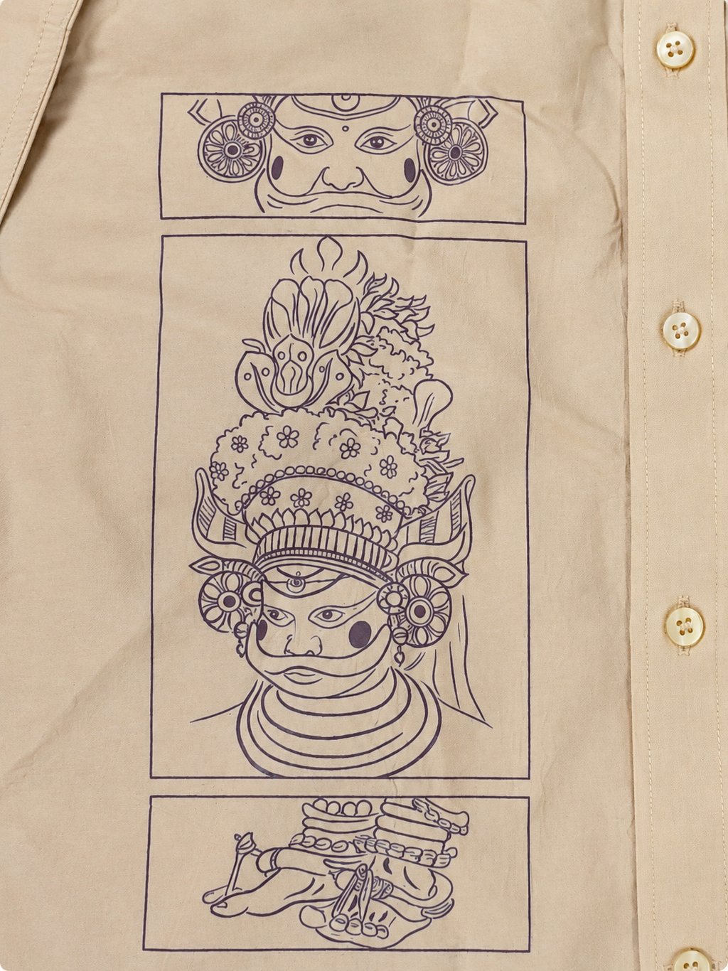 Theyyam Line Art Beige Printed Onam Shirt