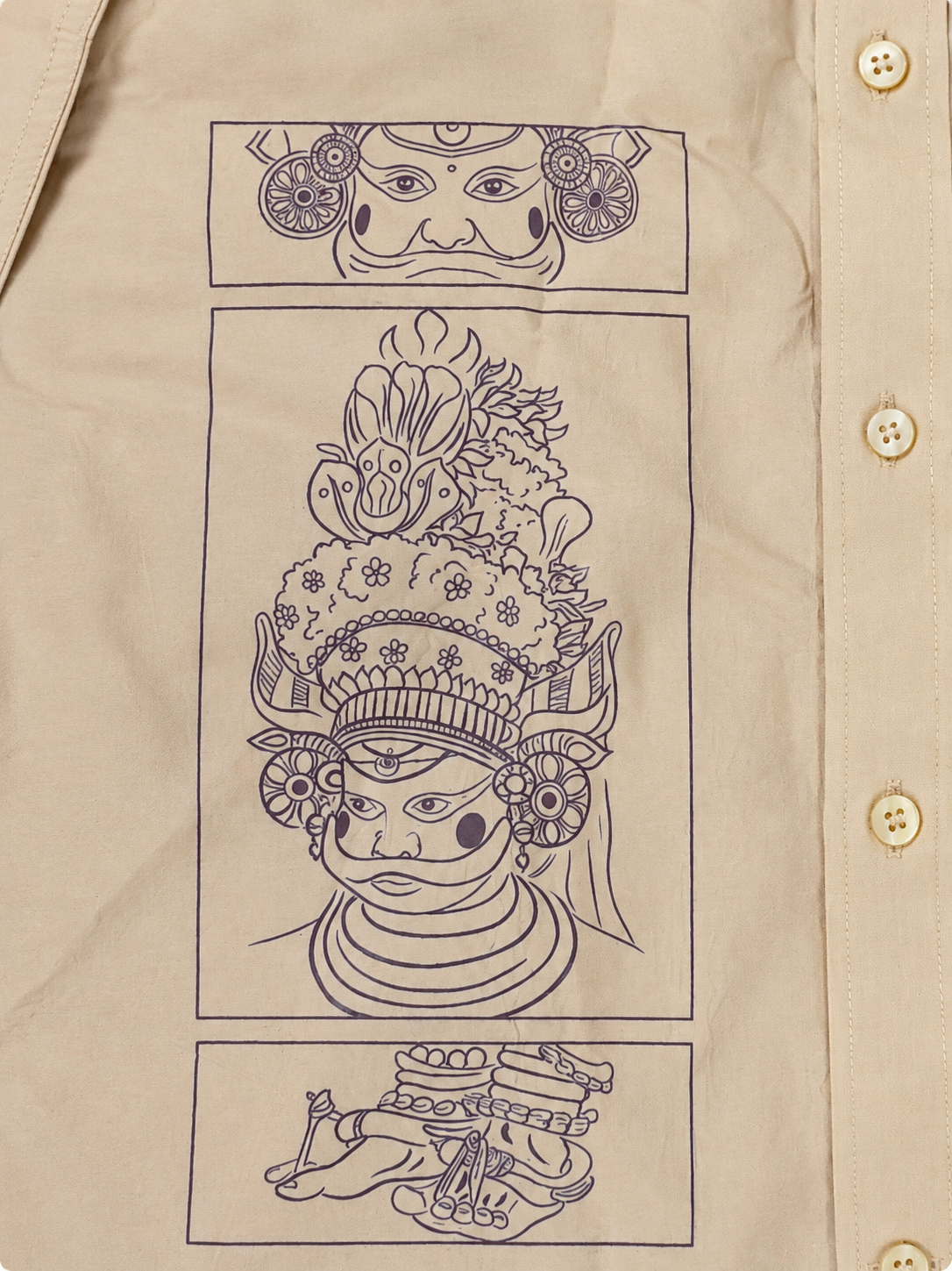 Theyyam Line Art Beige Printed Onam Shirt