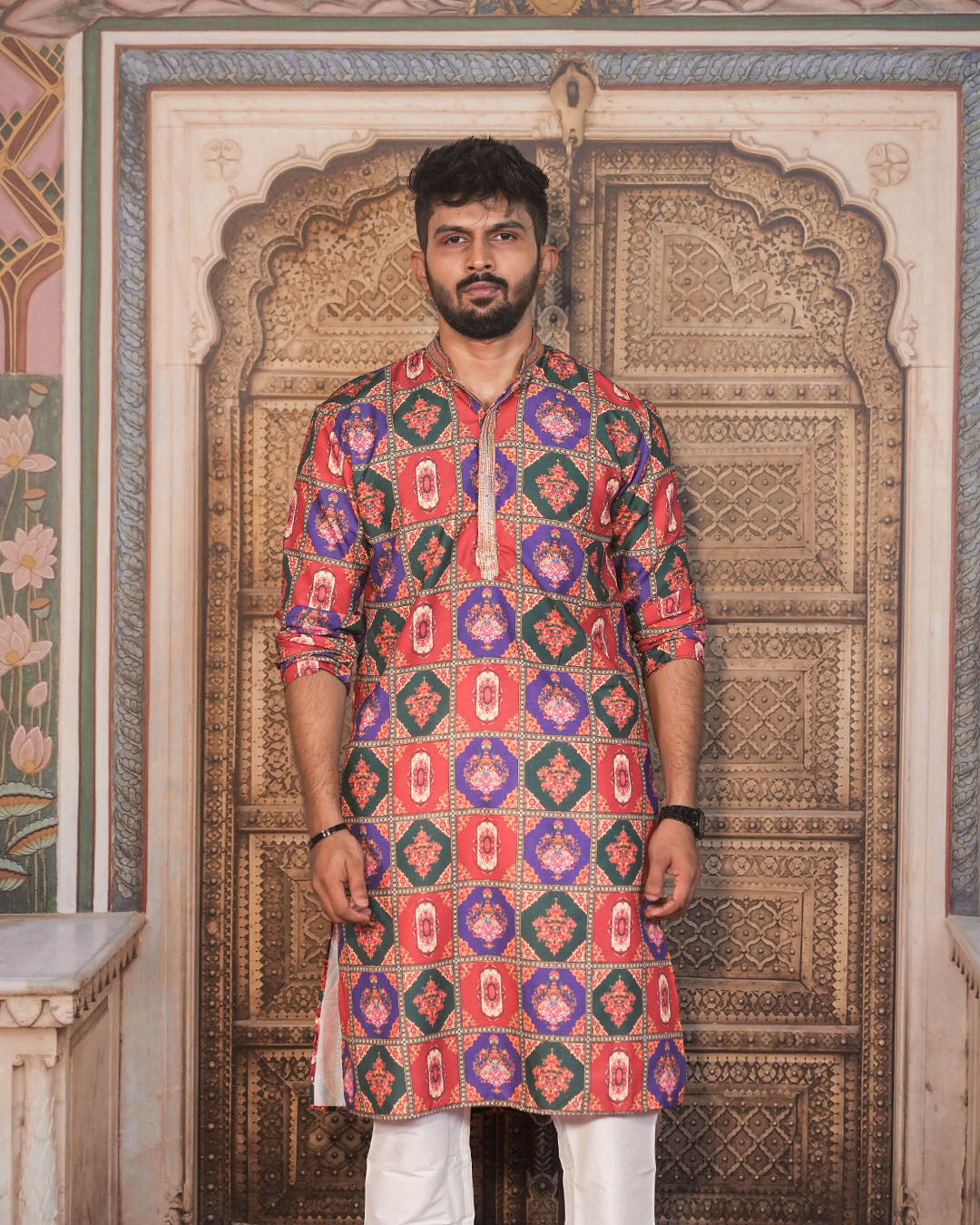 Multicolour Medallion Tile Kurta for Men