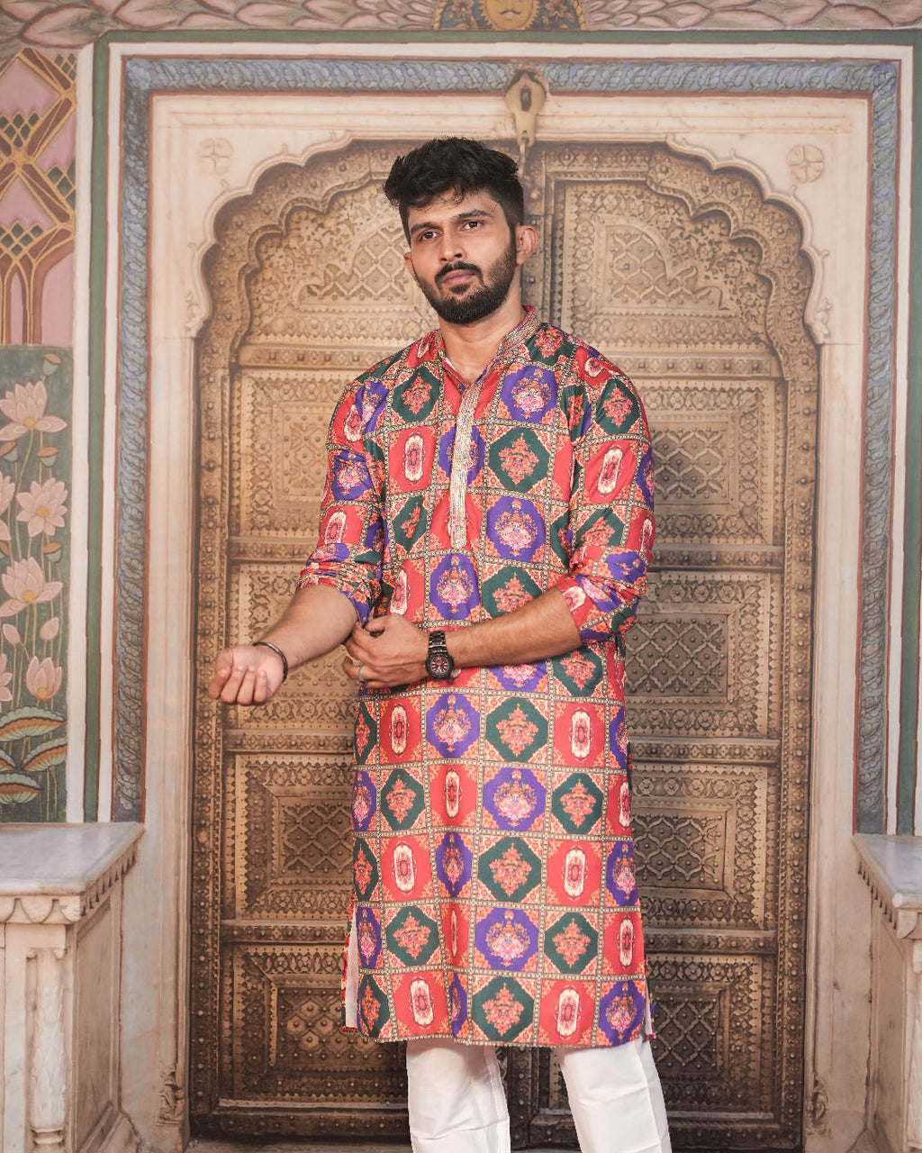 Multicolour Medallion Tile Kurta for Men
