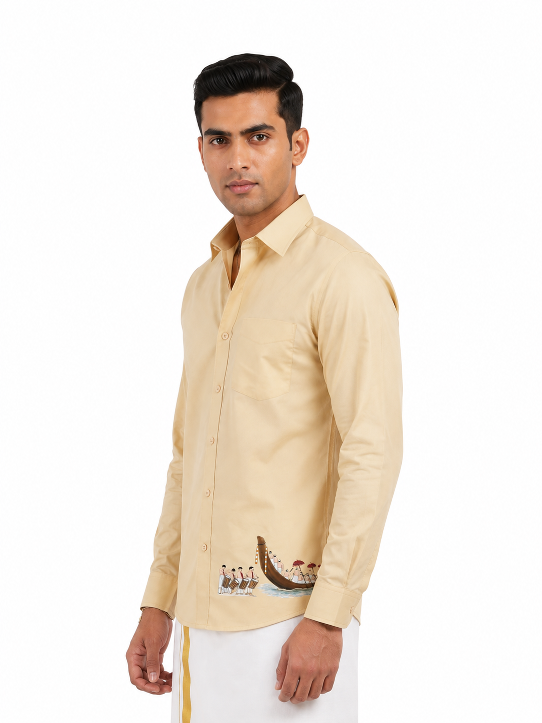 Vallam Kali Printed Onam Shirt Cream