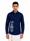 Theyyam Line Art Navy Blue Printed Onam Shirt
