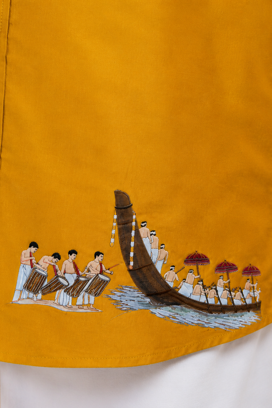Vallam Kali Printed Onam Shirt Yellow
