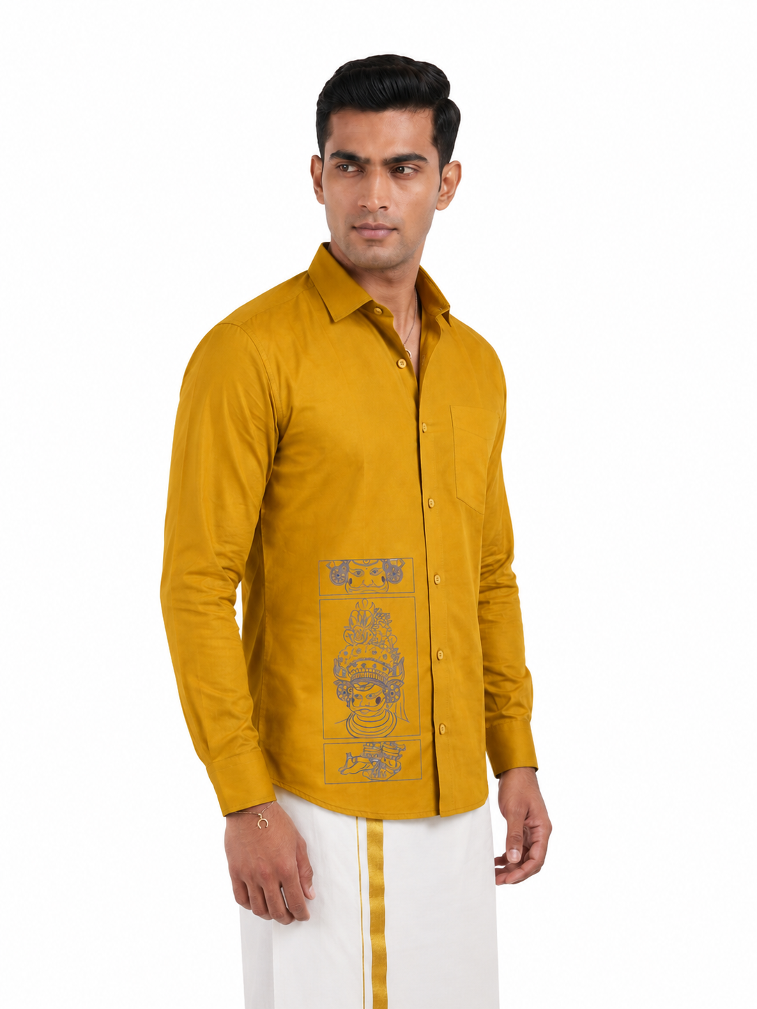 Theyyam Line Art Yellow Printed Onam Shirt