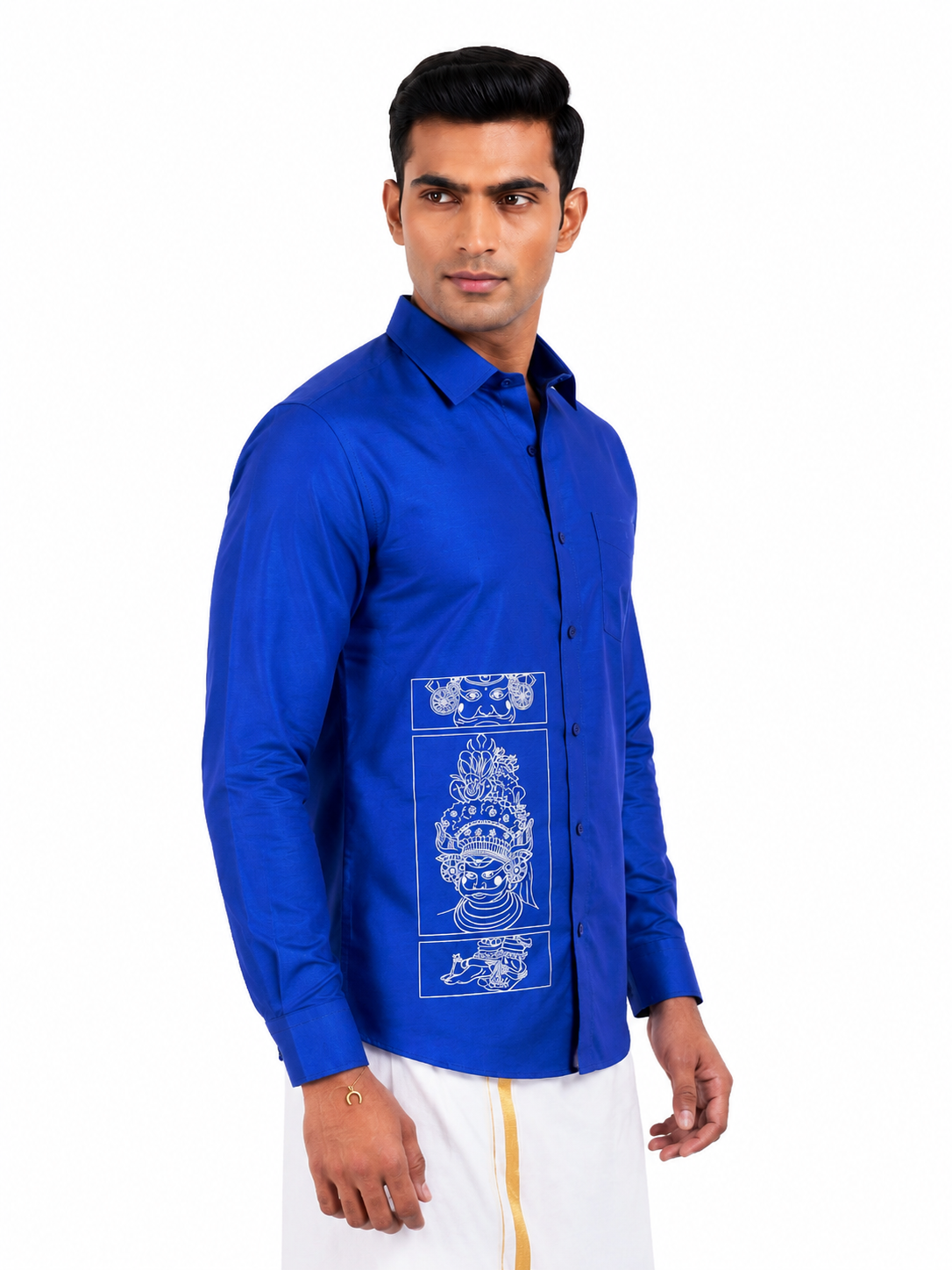 Theyyam Line Art Royal Blue Printed Onam Shirt