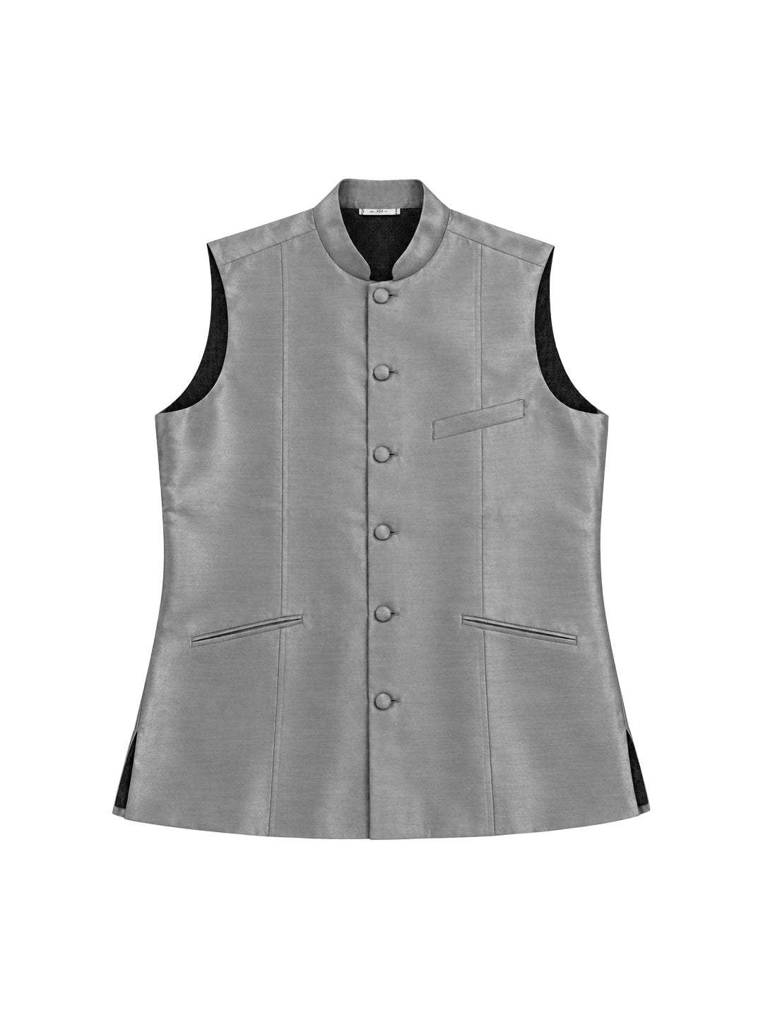 Silver Grey Pure Silk Nehru Jacket Waistcoat for Men