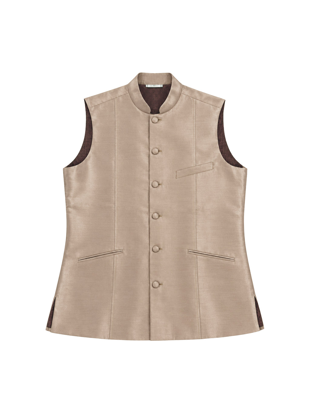 Beige Pure Silk Nehru Jacket Waistcoat for Men