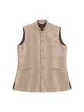 Beige Pure Silk Nehru Jacket Waistcoat for Men