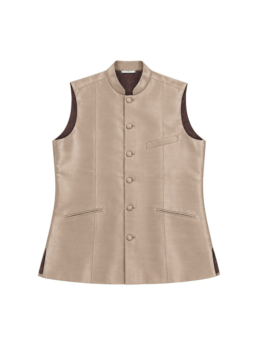 Beige Pure Silk Nehru Jacket Waistcoat for Men