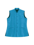 Turquoise Pure Silk Nehru Jacket Waistcoat for Men