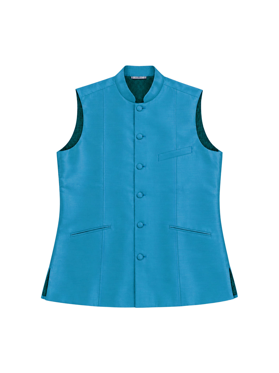 Turquoise Pure Silk Nehru Jacket Waistcoat for Men