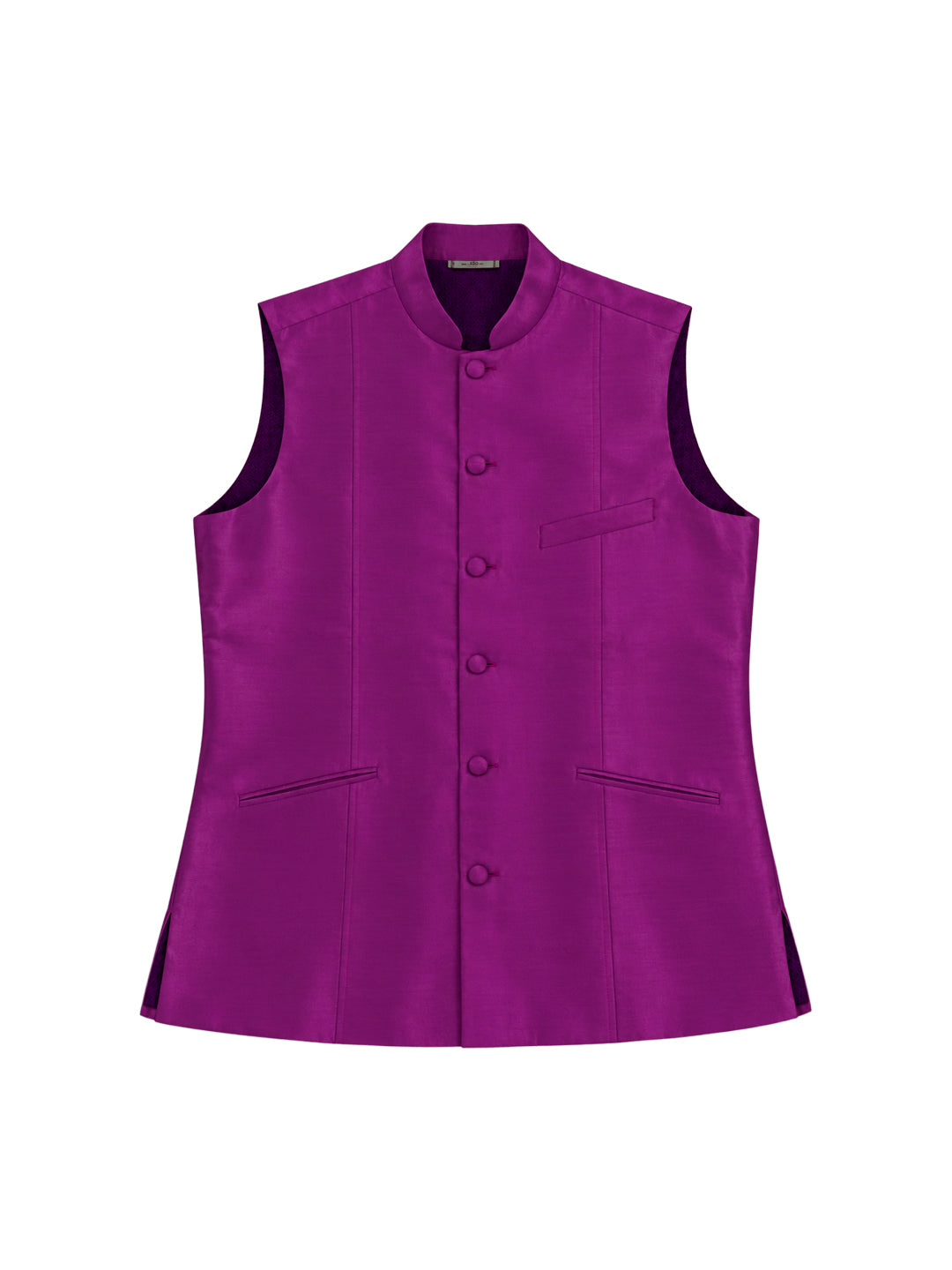 Purple Pure Silk Nehru Jacket Waistcoat for Men