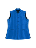 Royal Blue Pure Silk Nehru Jacket Waistcoat for Men