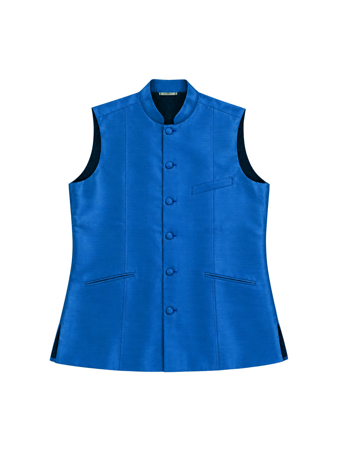 Royal Blue Pure Silk Nehru Jacket Waistcoat for Men