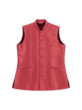 Rose Red Pure Silk Nehru Jacket Waistcoat for Men