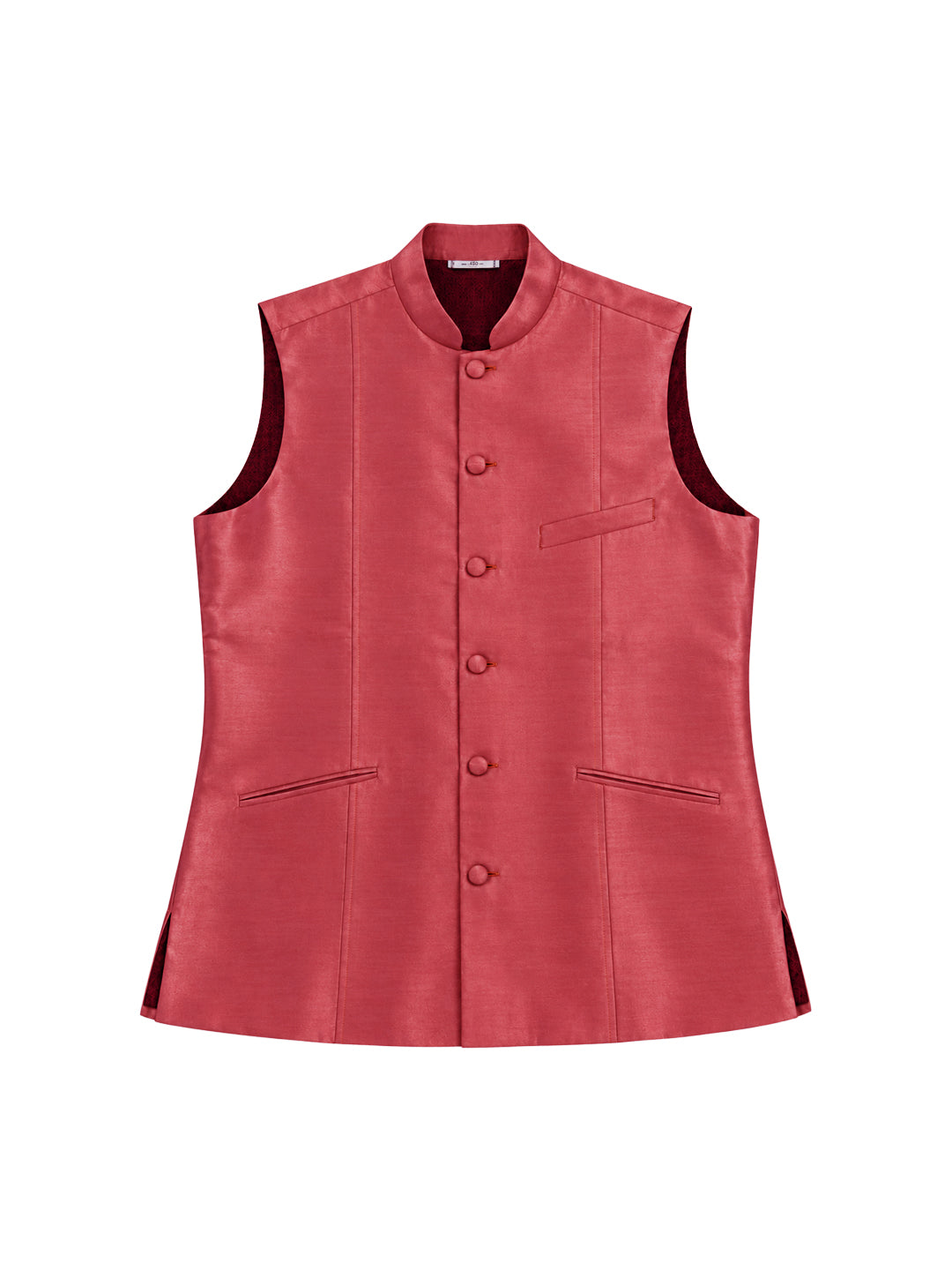 Rose Red Pure Silk Nehru Jacket Waistcoat for Men