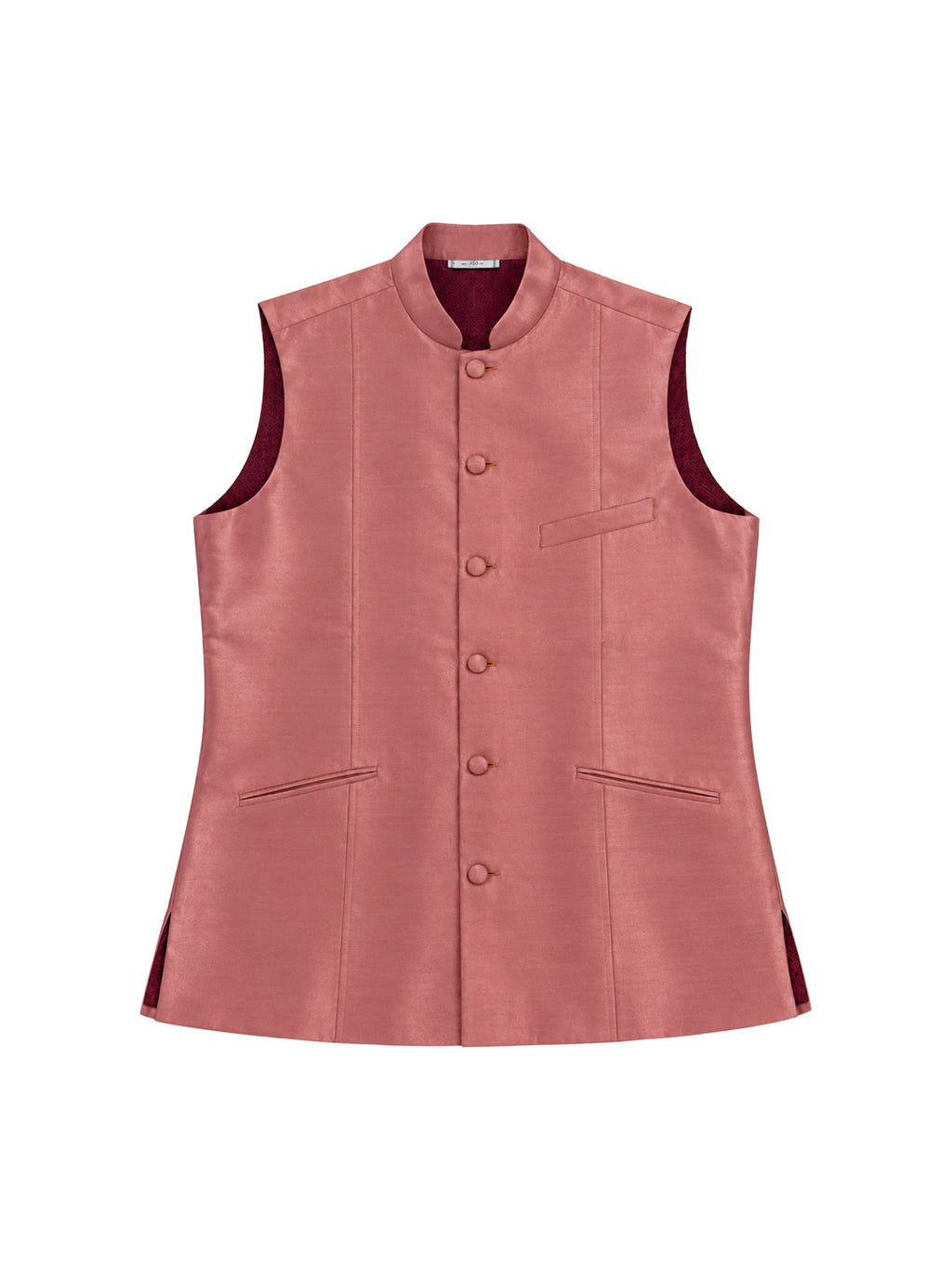 Dusty Pink Pure Silk Nehru Jacket Waistcoat for Men