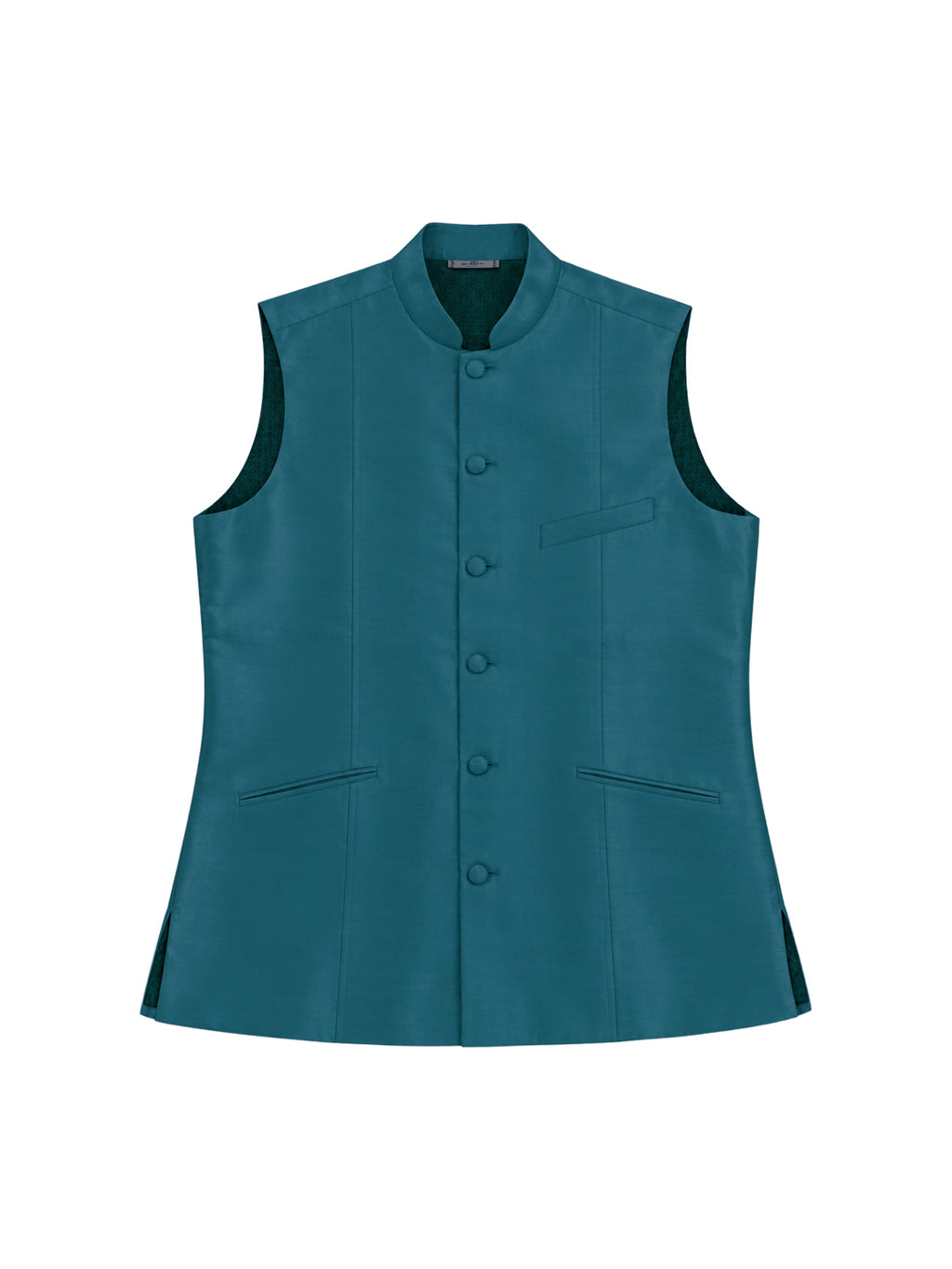 Teal Pure Silk Nehru Jacket Waistcoat for Men
