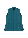 Teal Pure Silk Nehru Jacket Waistcoat for Men