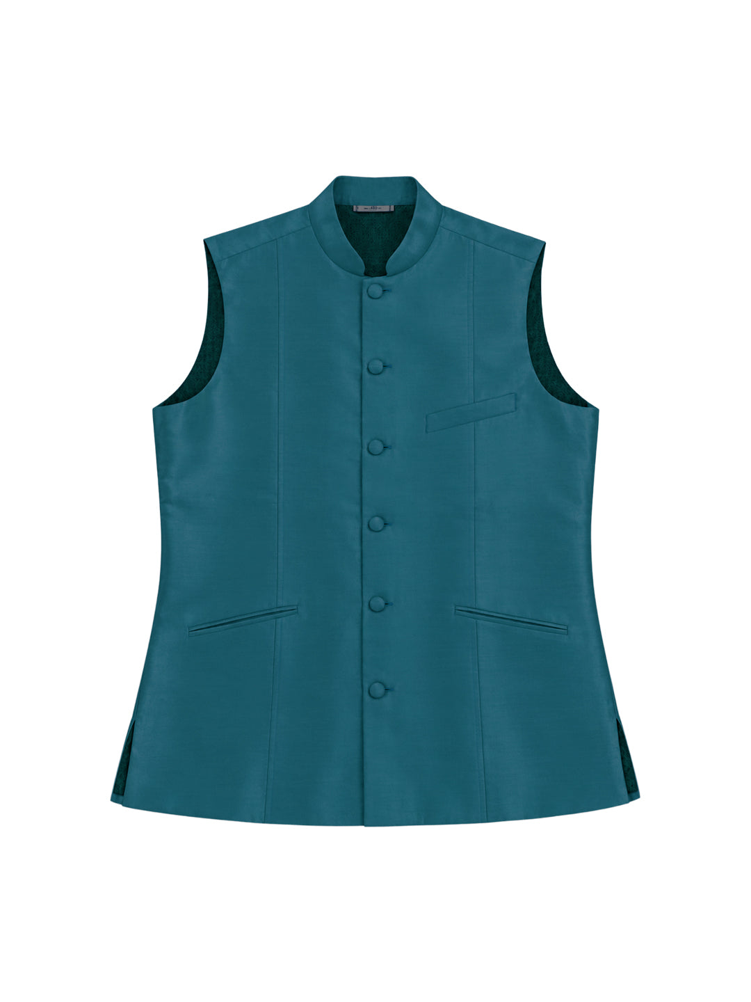 Teal Pure Silk Nehru Jacket Waistcoat for Men