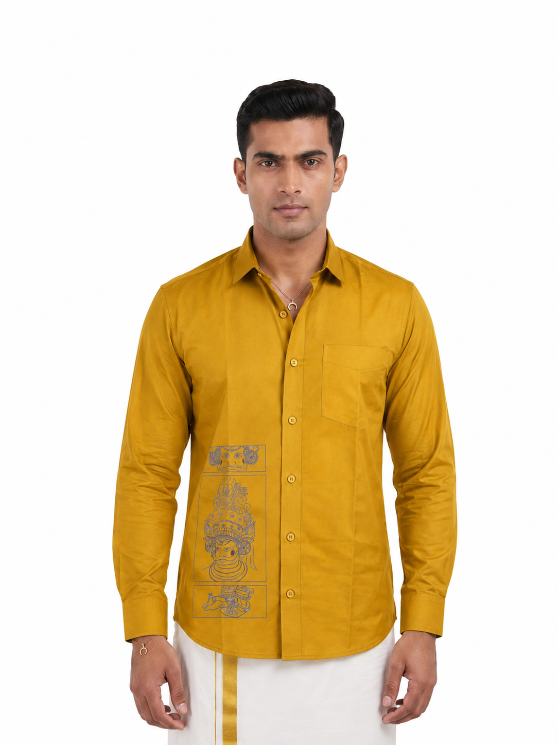 Theyyam Line Art Yellow Printed Onam Shirt