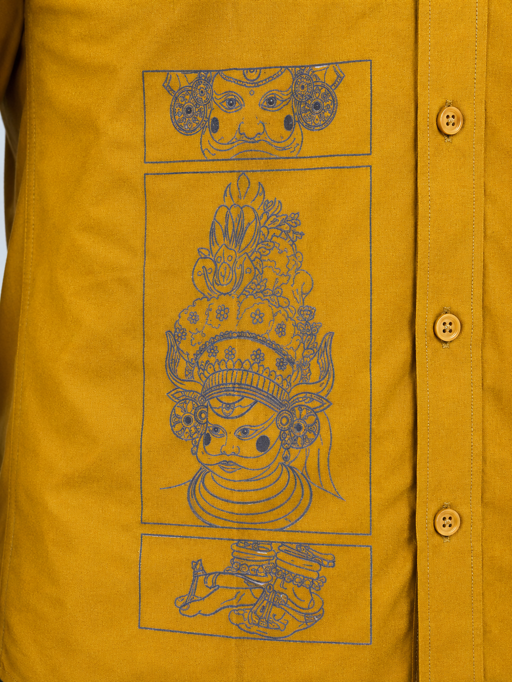 Theyyam Line Art Yellow Printed Onam Shirt