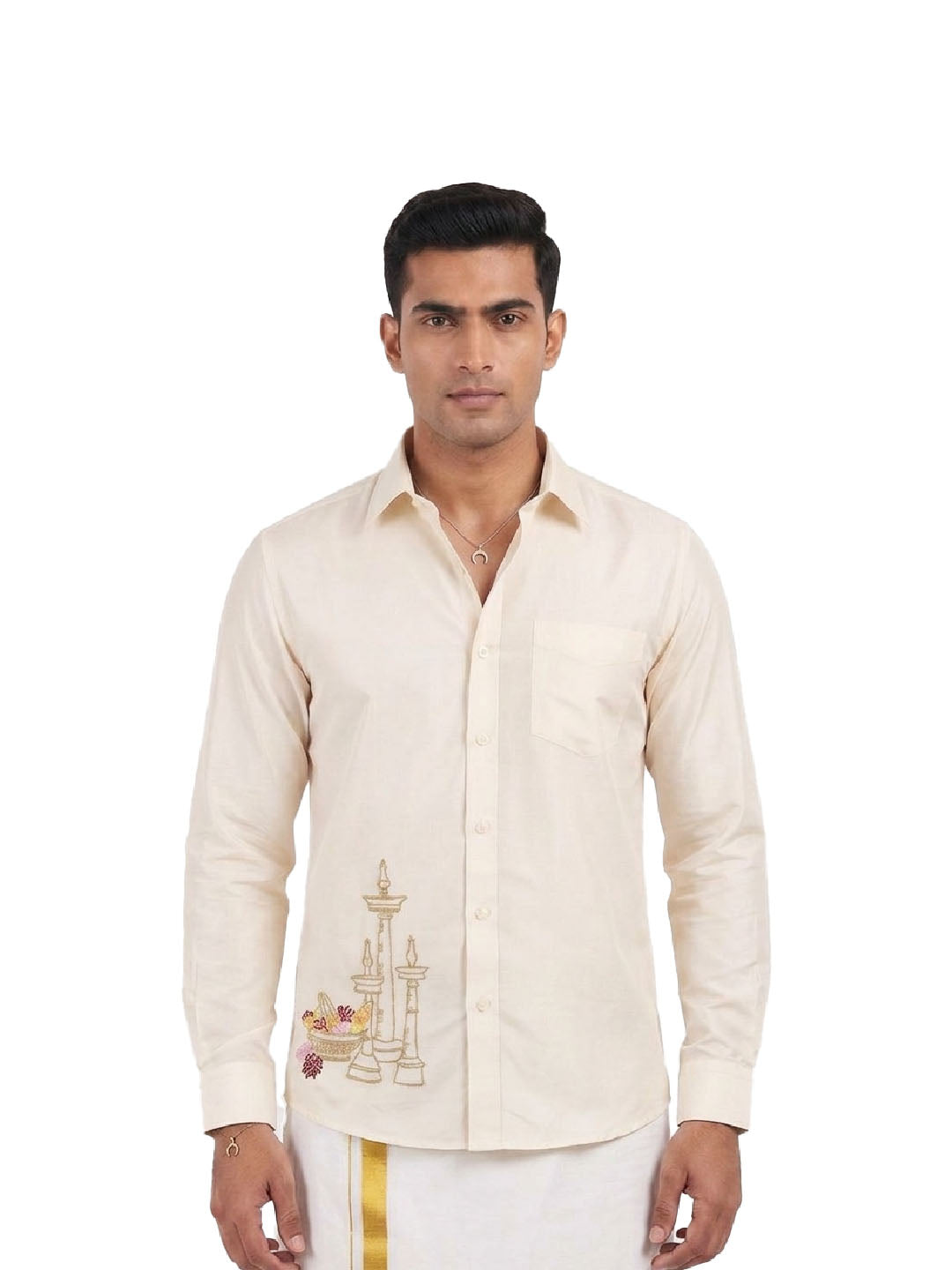 Nilavilakku Onam Embroidered Shirt