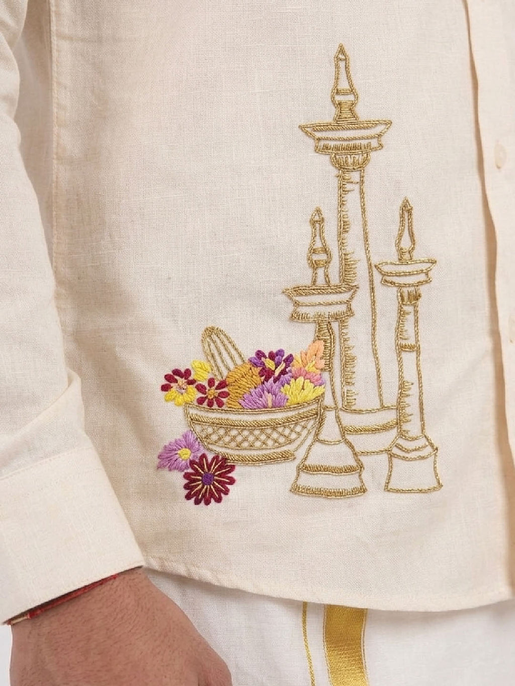 Nilavilakku Onam Embroidered Shirt