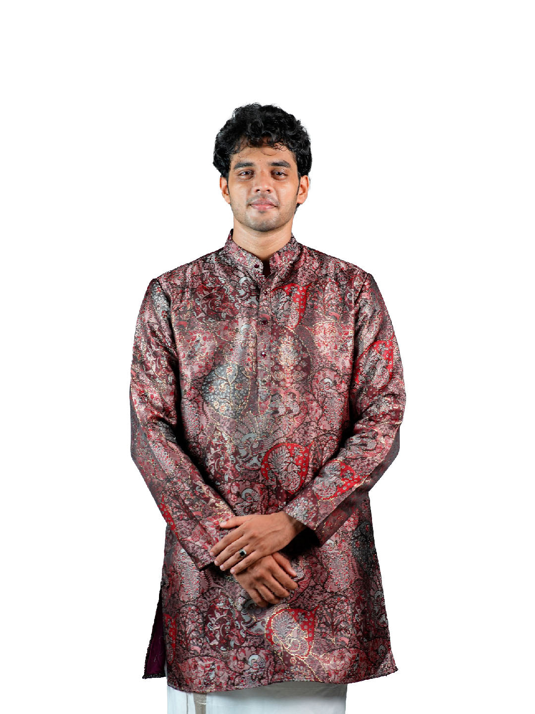 Dark Brown Kashmiri Tapestry Jacquard Kurta for Men