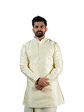 Off White Gold Groom Jacquard Kurta for Men