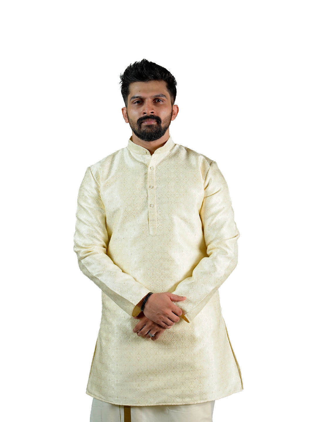 Off White Gold Groom Jacquard Kurta for Men