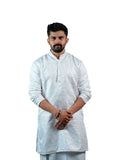 Pure White Floral Vine Groom Kurta for Men