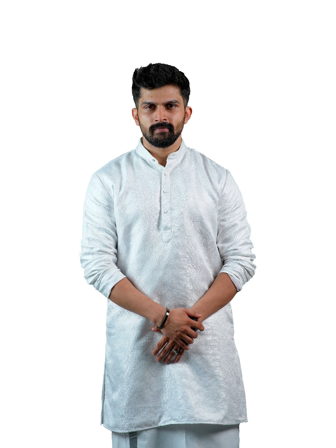 Pure White Floral Vine Groom Kurta for Men