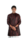 Black Red Ikat Damask Jacquard Kurta for Men