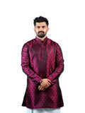 Magenta Peacock Feather Jacquard Kurta for Men