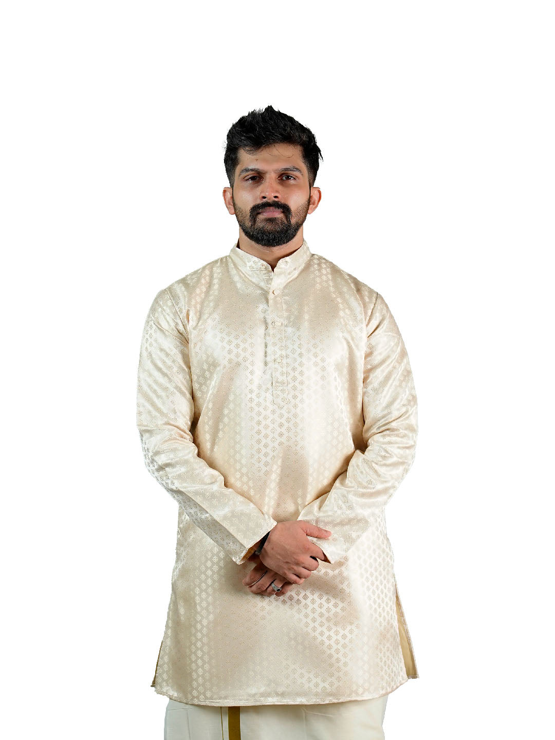 Cream Gold Groom Jacquard Kurta for Men