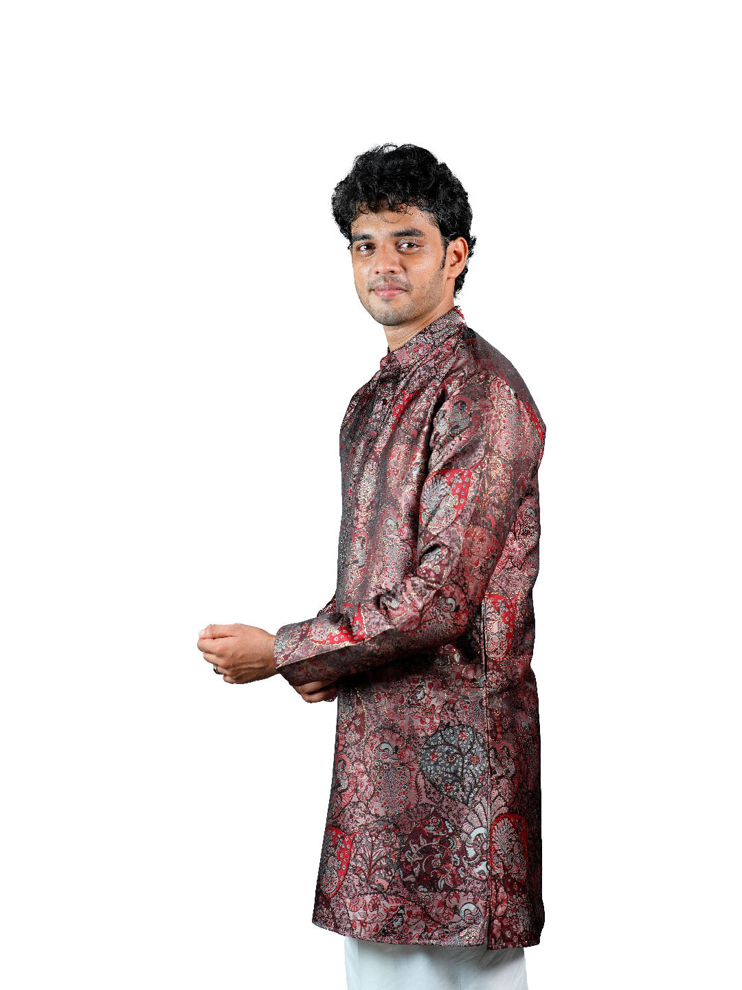 Dark Brown Kashmiri Tapestry Jacquard Kurta for Men