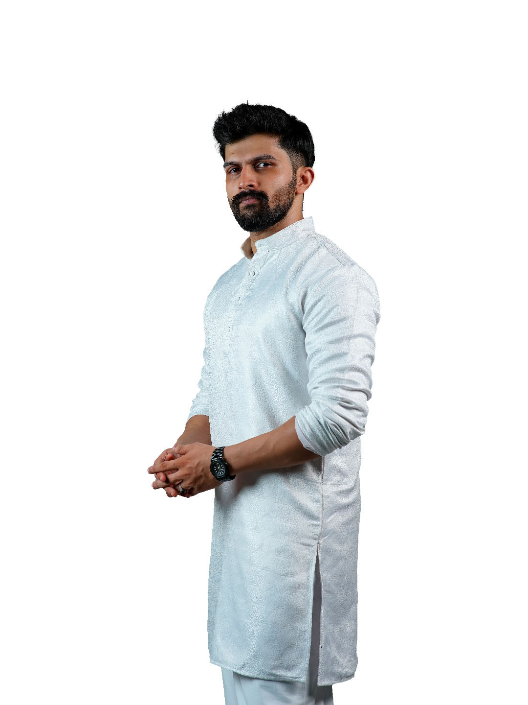 Pure White Floral Vine Groom Kurta for Men