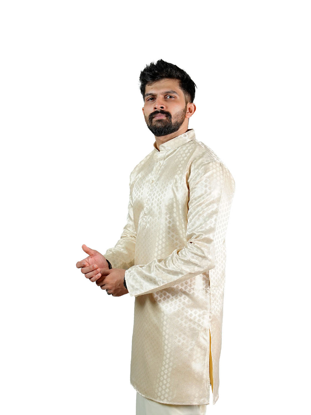 Cream Gold Groom Jacquard Kurta for Men