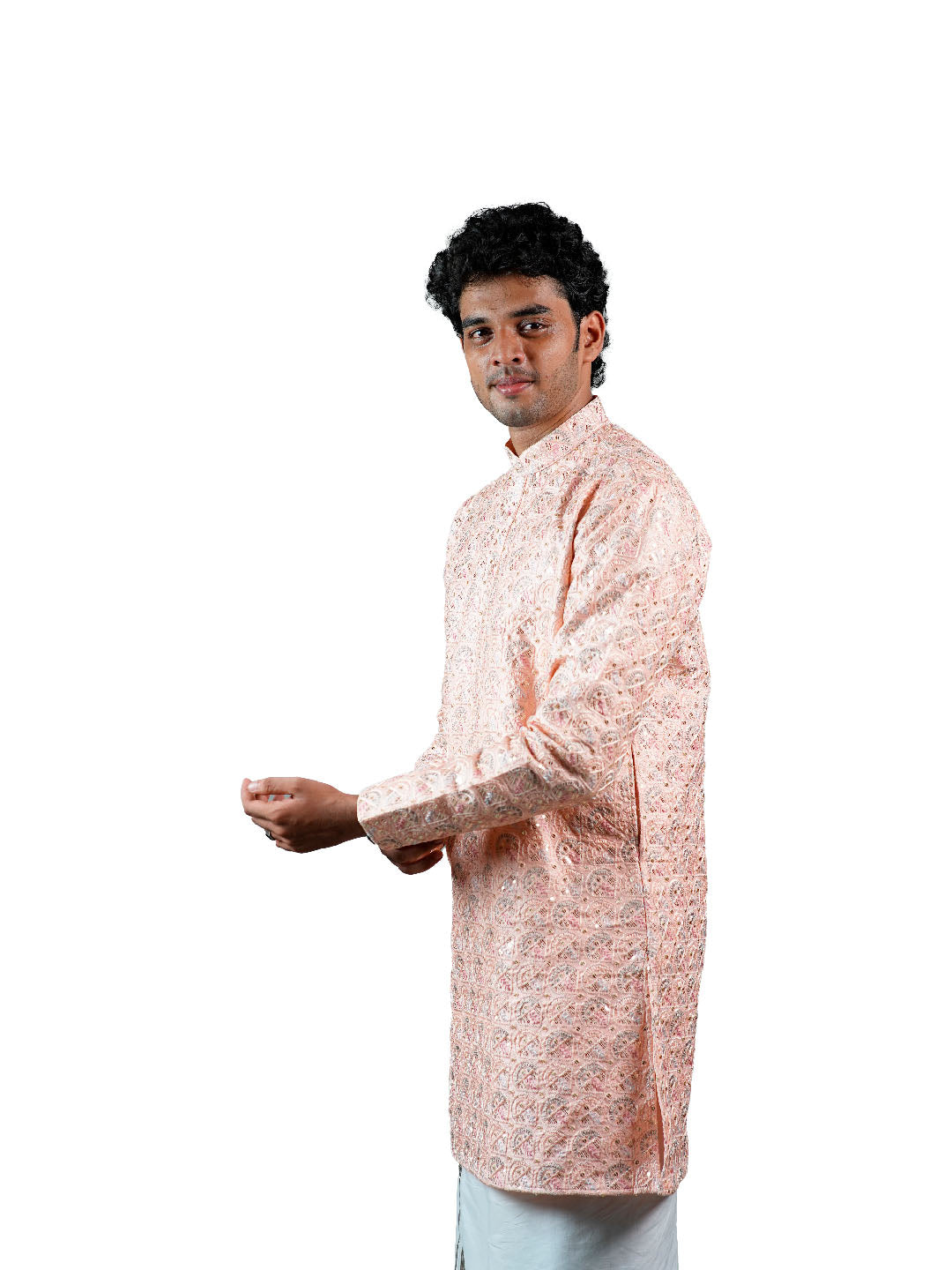 Blush Peach Paisley Jacquard Kurta for Men