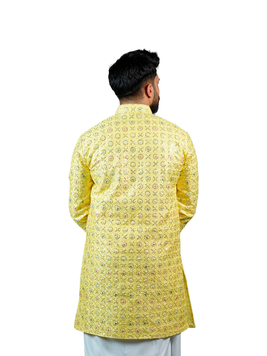 Sunshine Yellow Floral Medallion Festive Kurta for Men