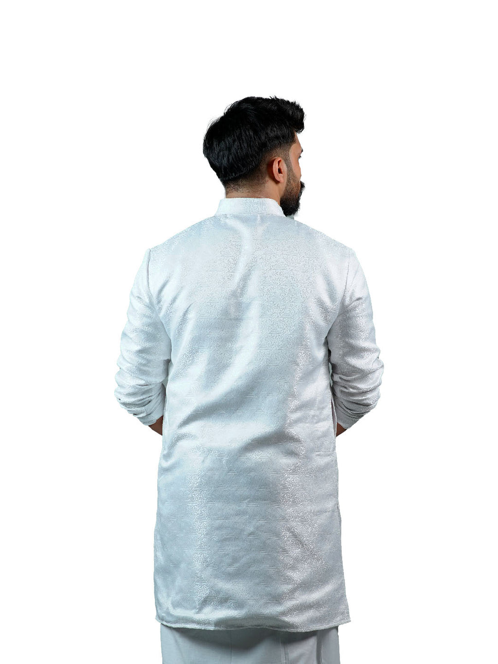 Pure White Floral Vine Groom Kurta for Men