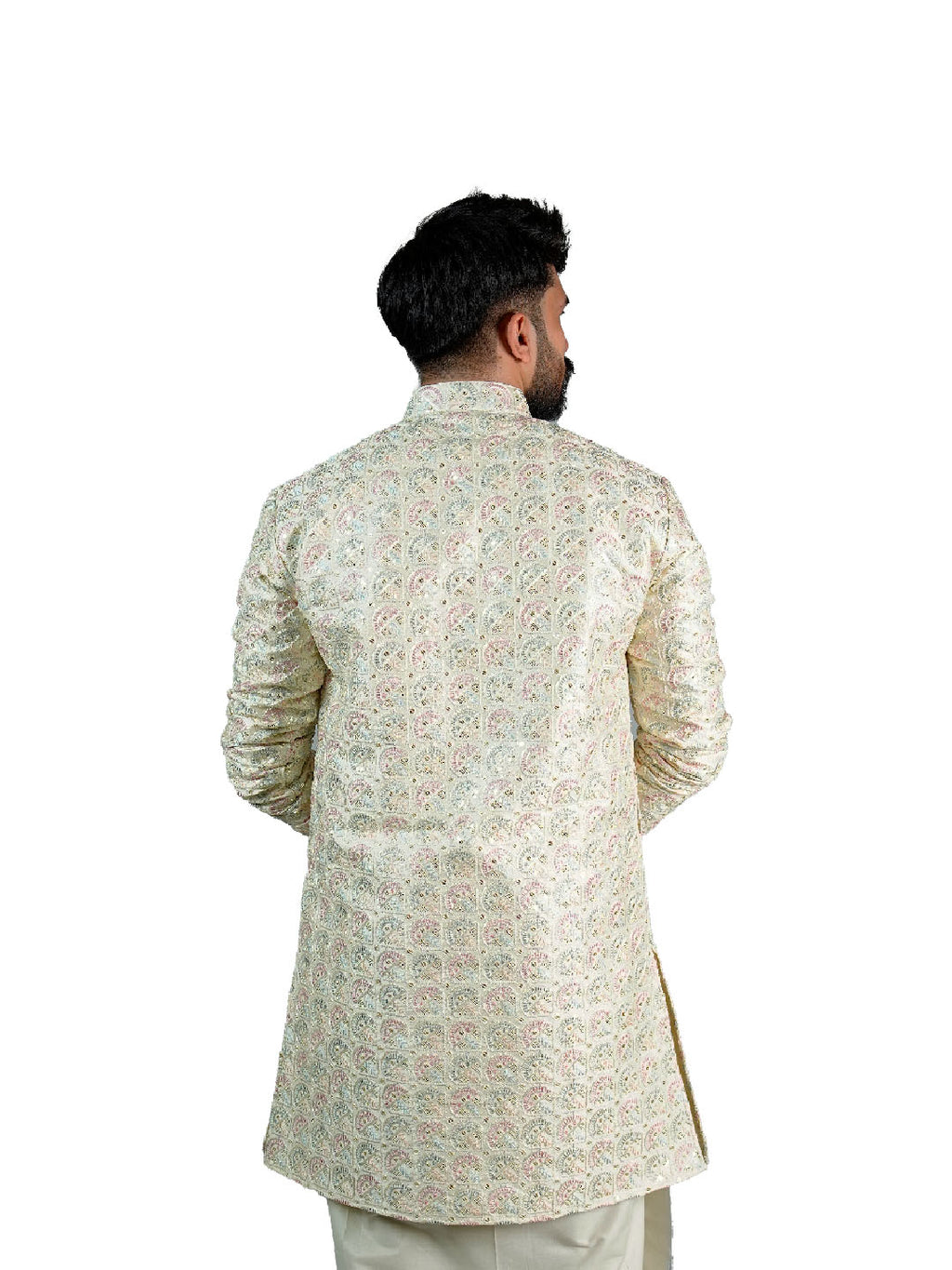 Cream Multicolour Paisley Groom Kurta for Men
